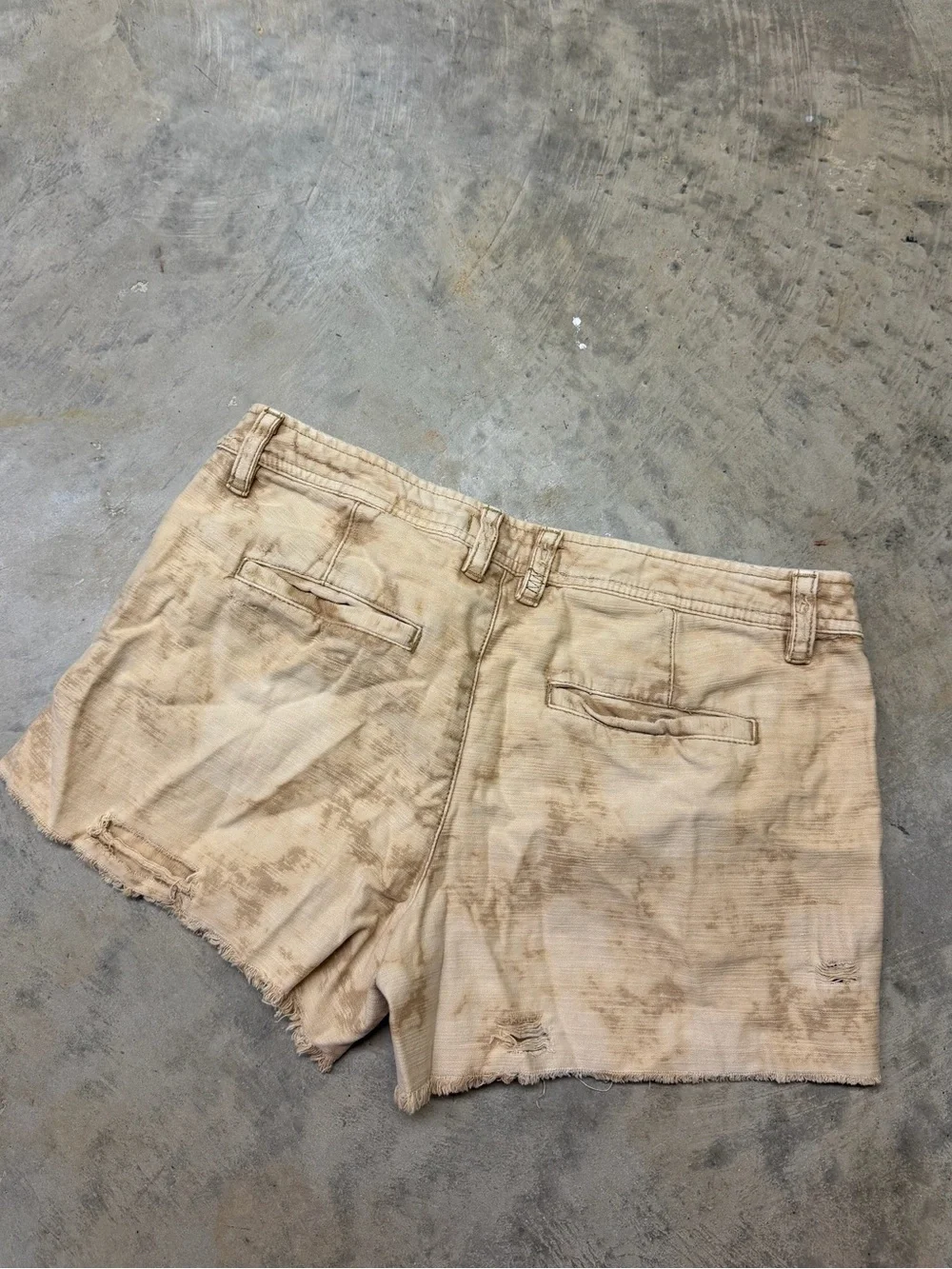Free People Distressed Beige Jean Shorts